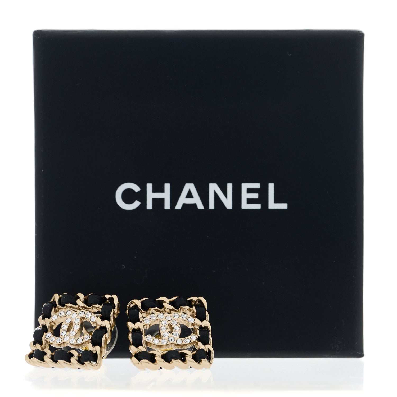 Chanel Crystal Lambskin Chain Sergeant Chanel Stud Earrings Black Gold 5 of 5