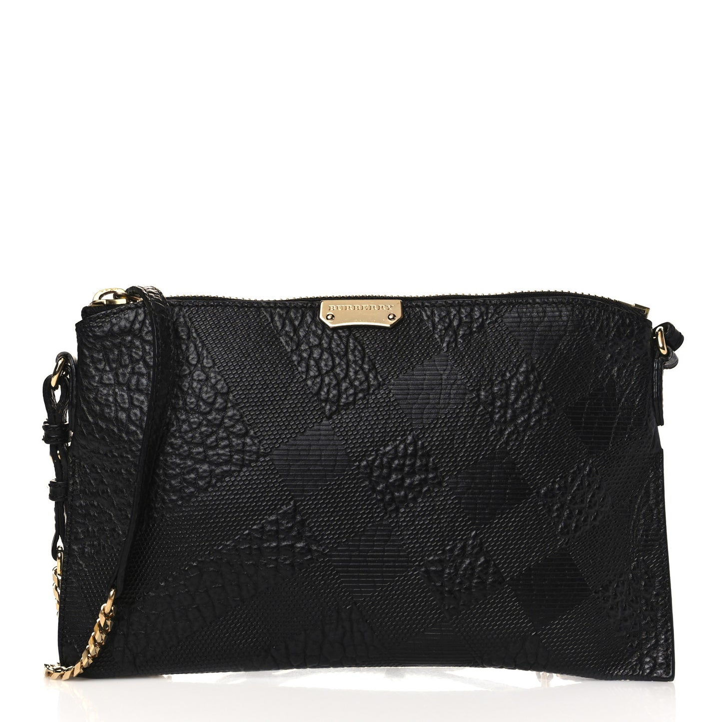 Signature Grain Calfskin Check Embossed Peyton Crossbody Clutch Bag Black