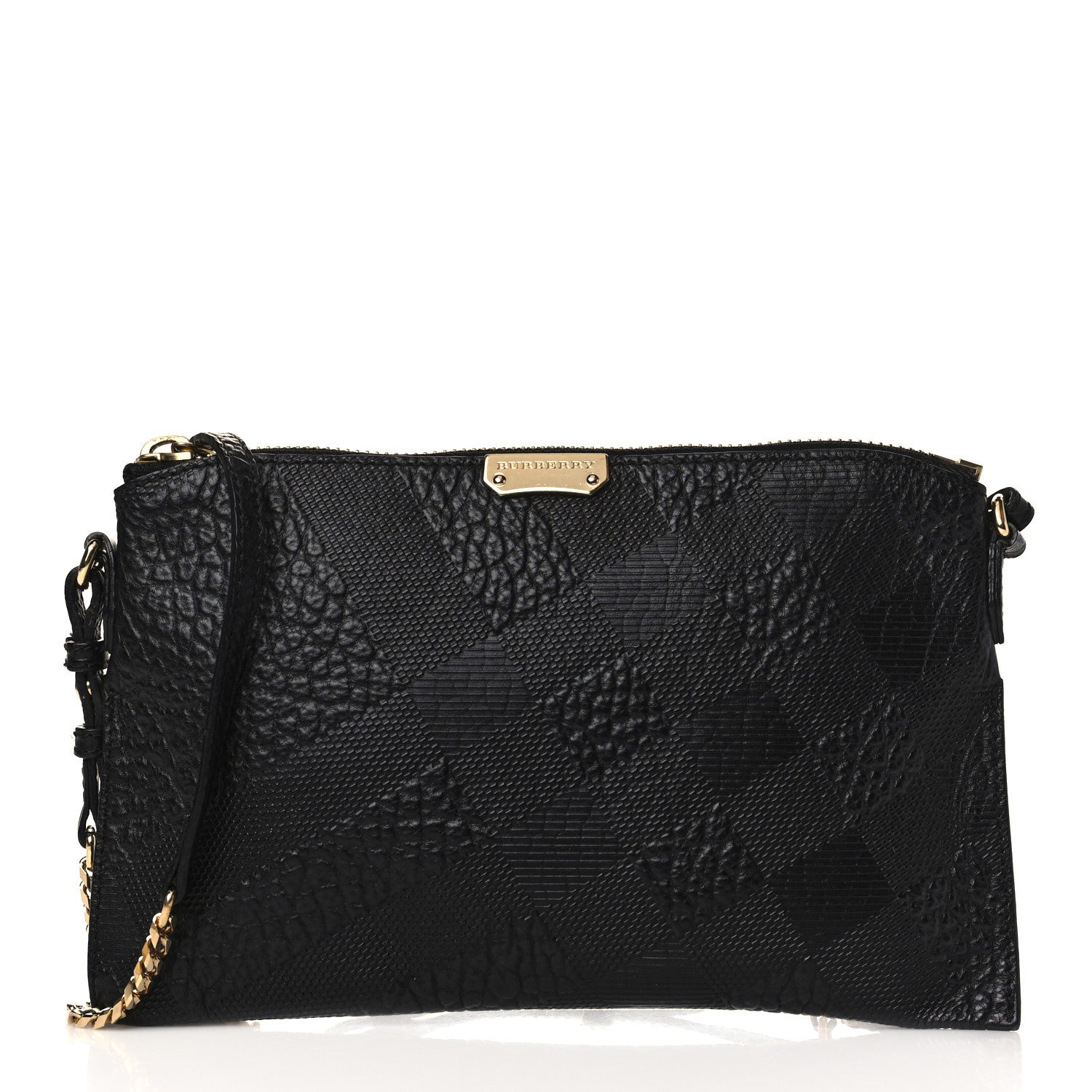 Burberry Signature Grain Calfskin Check Embossed Peyton Crossbody Clutch Bag Black 1 of 9
