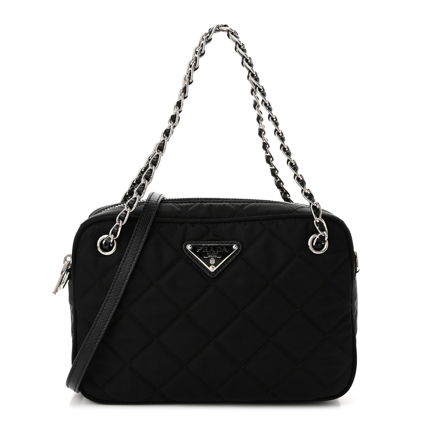 Nylon Tessuto Impuntu Quilted Bandoliera Crossbody Bag Black