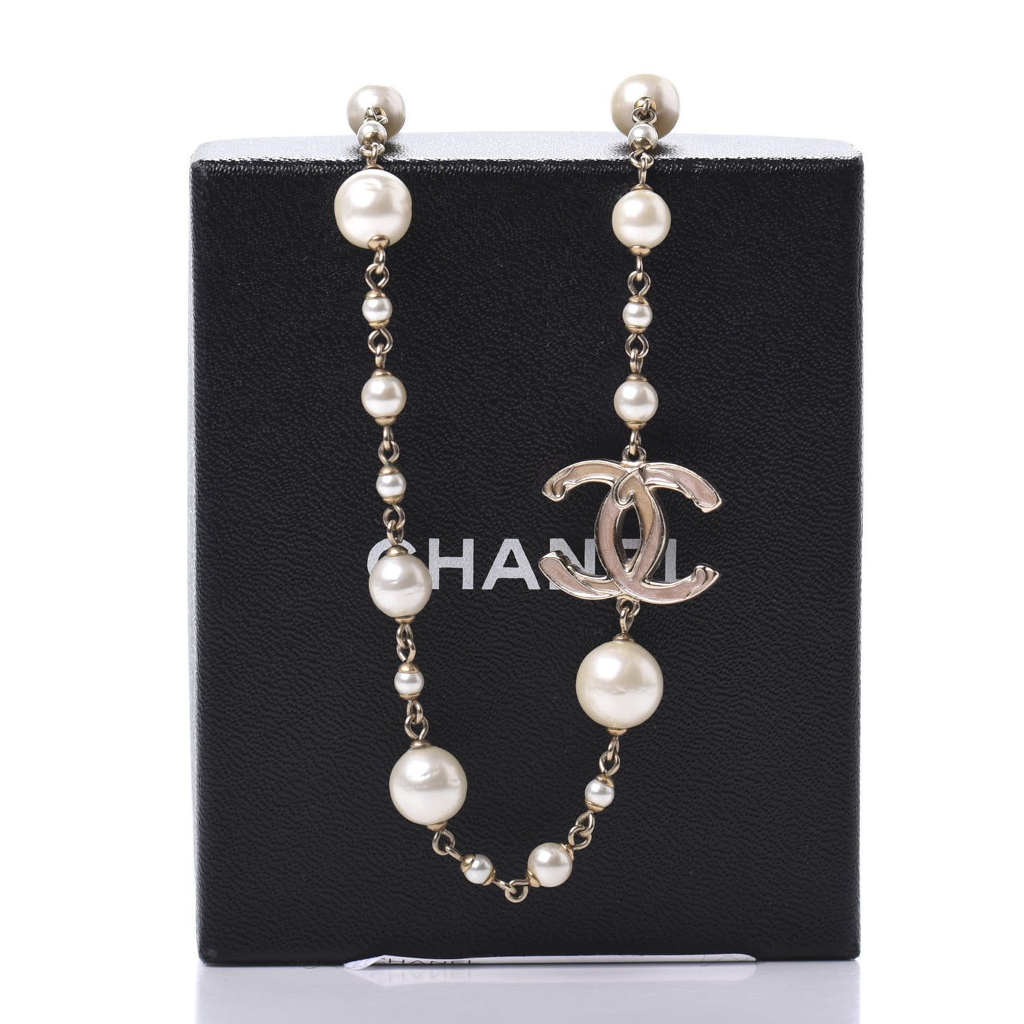 Pearl Enamel CC Short Necklace Gold
