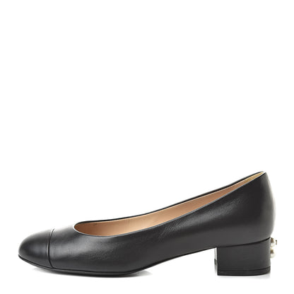 Chanel Lambskin Pearl CC Cap Toe Pump 36.5 Black 1 of 12
