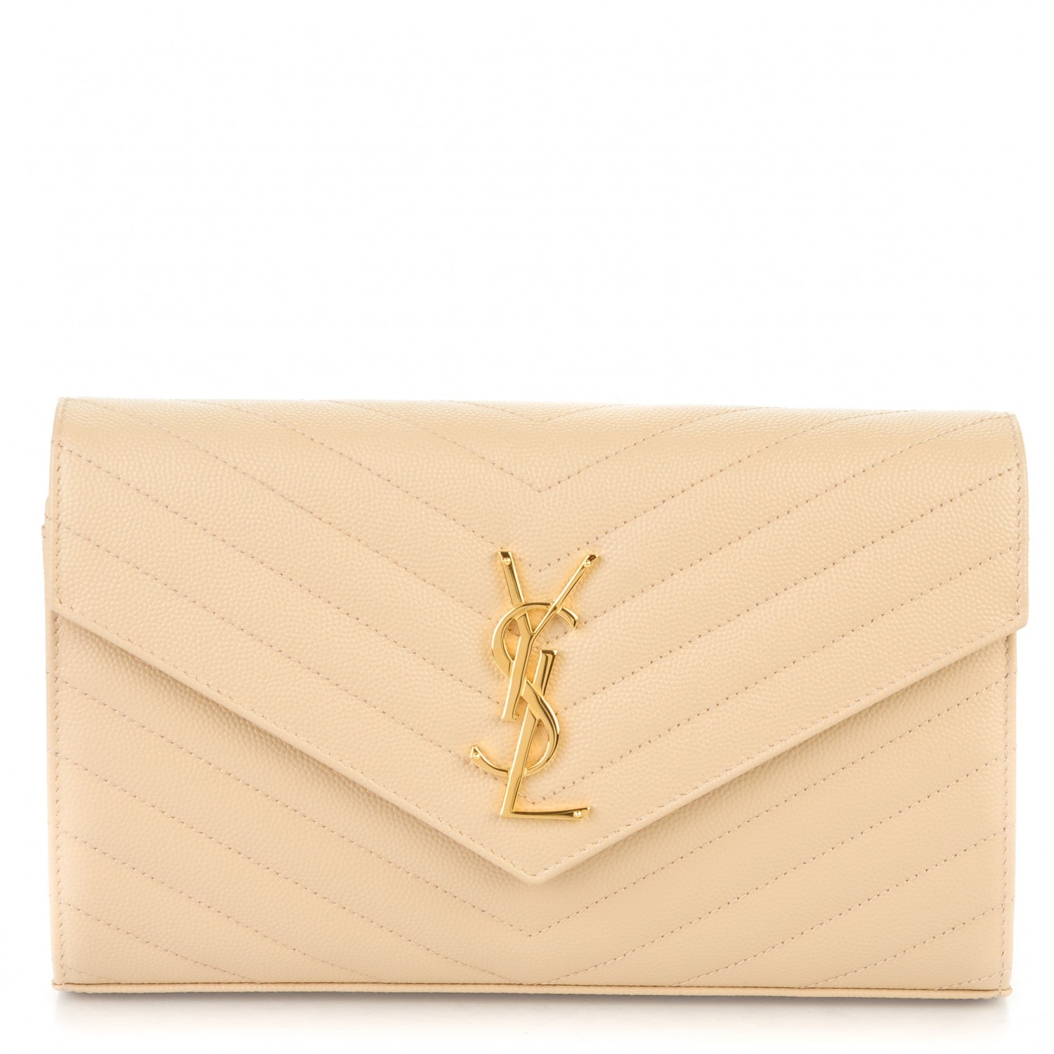 Saint Laurent Grain De Poudre Matelasse Chevron Monogram Chain Wallet Deep Beige 2 of 11