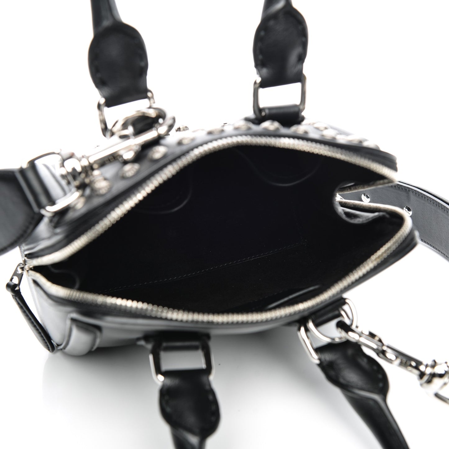 Calfskin Studded Crystal Embellished Small Heroine Black