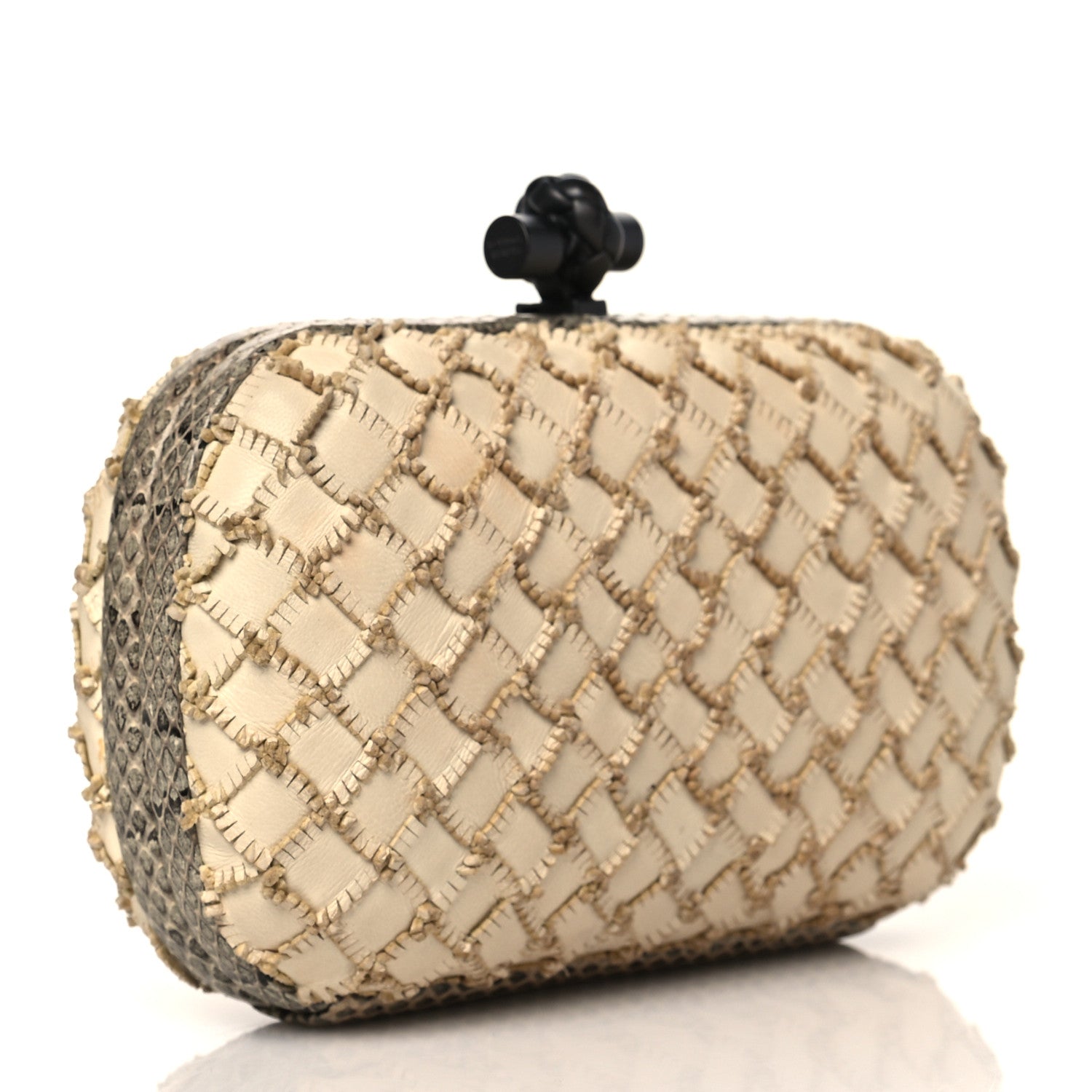 Bottega Veneta Ayers Nappa Fringe Intrecciato Knot Clutch Grey Beige 3 of 9
