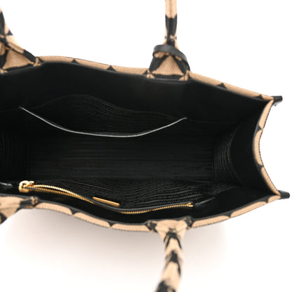 Prada Jacquard Saffiano Triangolo Symbole Embroidered Large Tote Black Corda 5 of 9