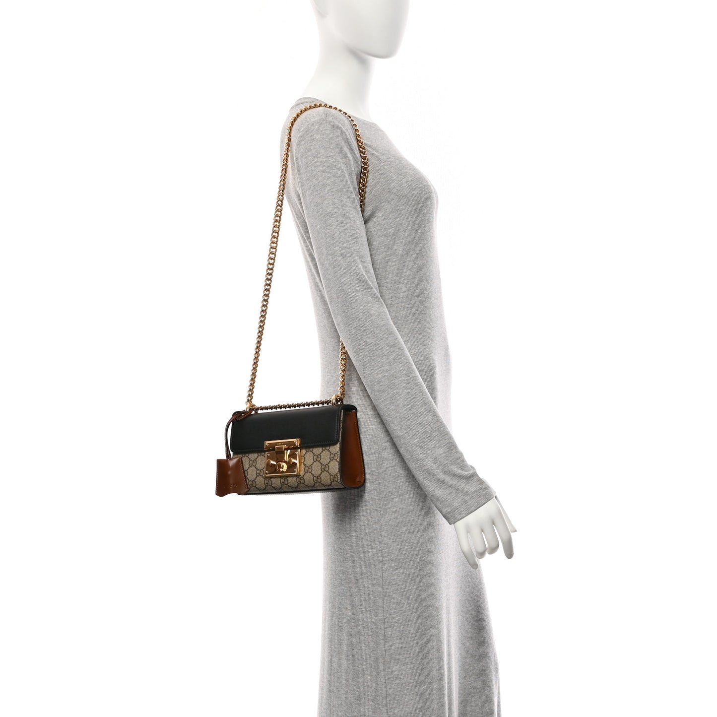 GG Supreme Monogram Calfskin Small Padlock Shoulder Bag Beige Black Cuir