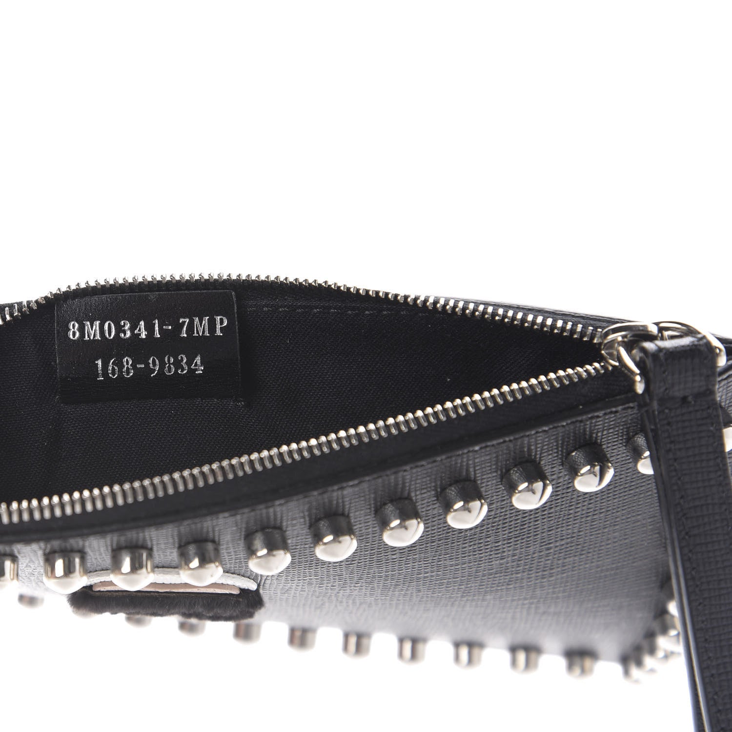 Fendi Vitello Elite Mink Fur Studded Karlito Zip Pouch Black 6 of 6