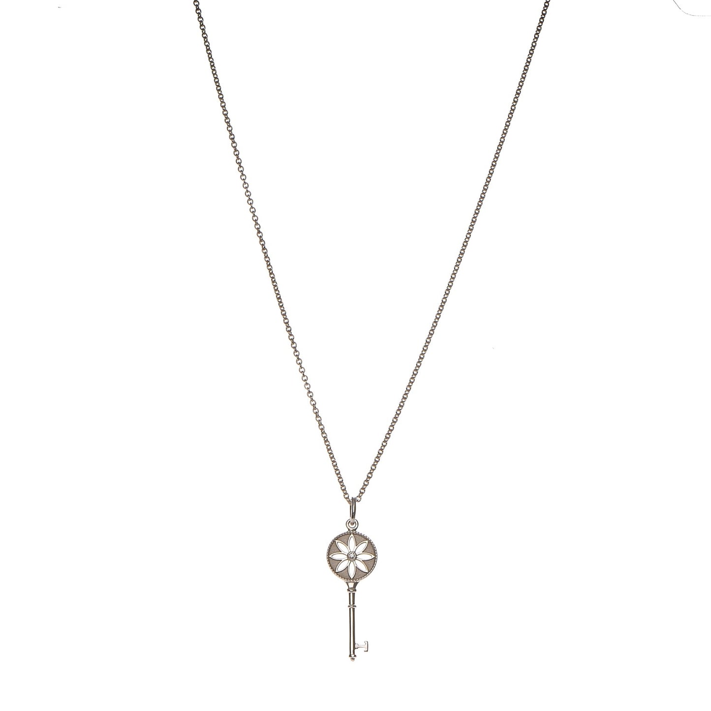 Sterling Silver Diamond Small Daisy Key Pendant Necklace