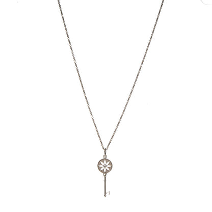 Tiffany Sterling Silver Diamond Small Daisy Key Pendant Necklace 1 of 8