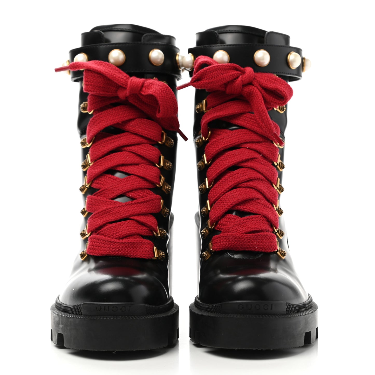 Magnum Calfskin Pearl Lace Up Combat Ankle Boots 39 Black