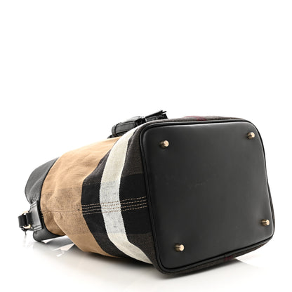 Burberry Grainy Calfskin Canvas Mega Check Medium Ashby Tassel Hobo Black 5 of 10