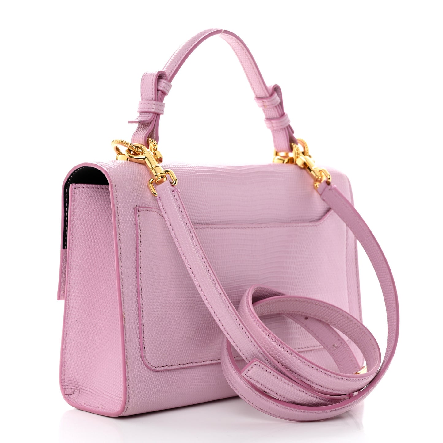 Calfskin Iguana Embossed Lucia Top Handle Satchel Baby Pink