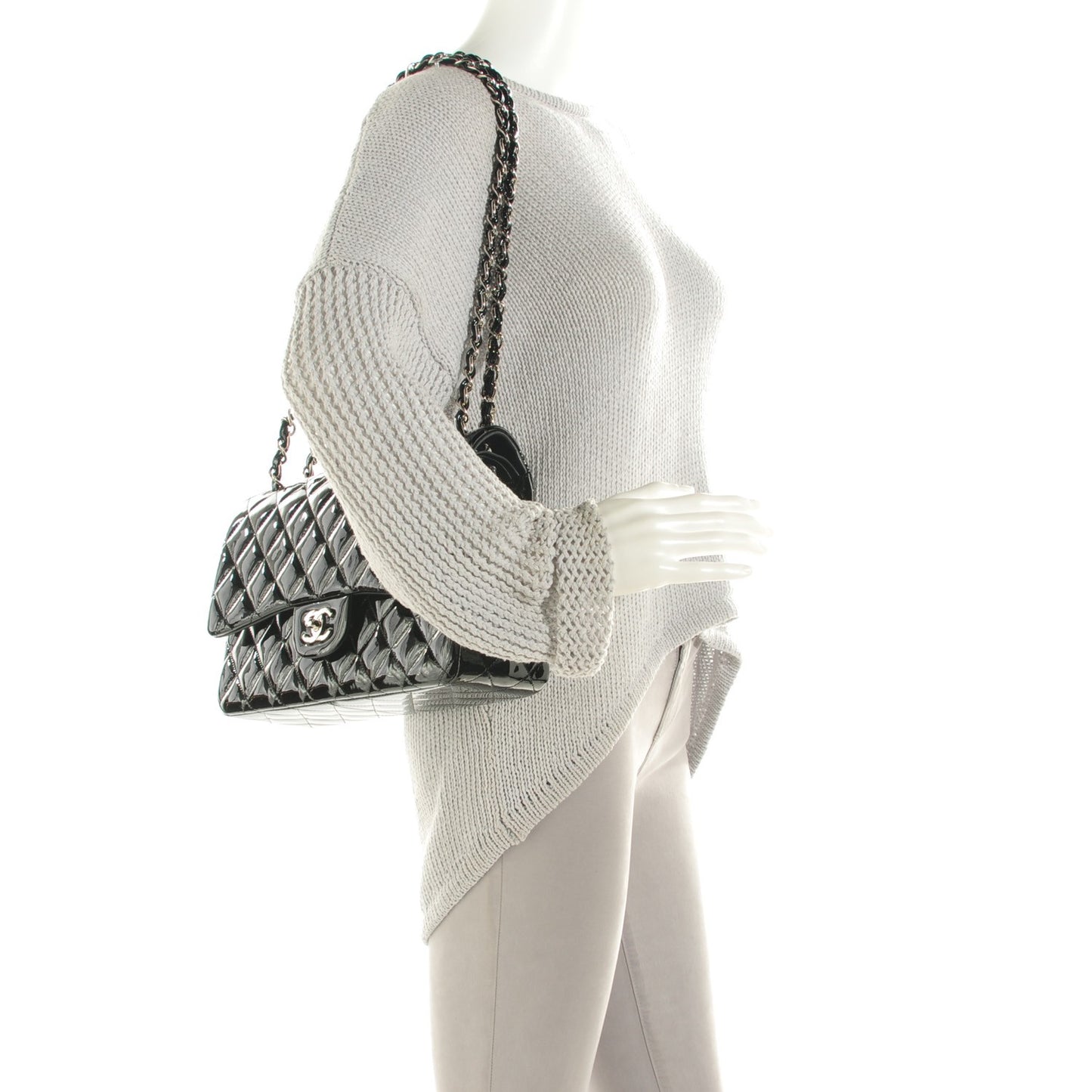 Patent Quilted Jumbo Double Flap Black