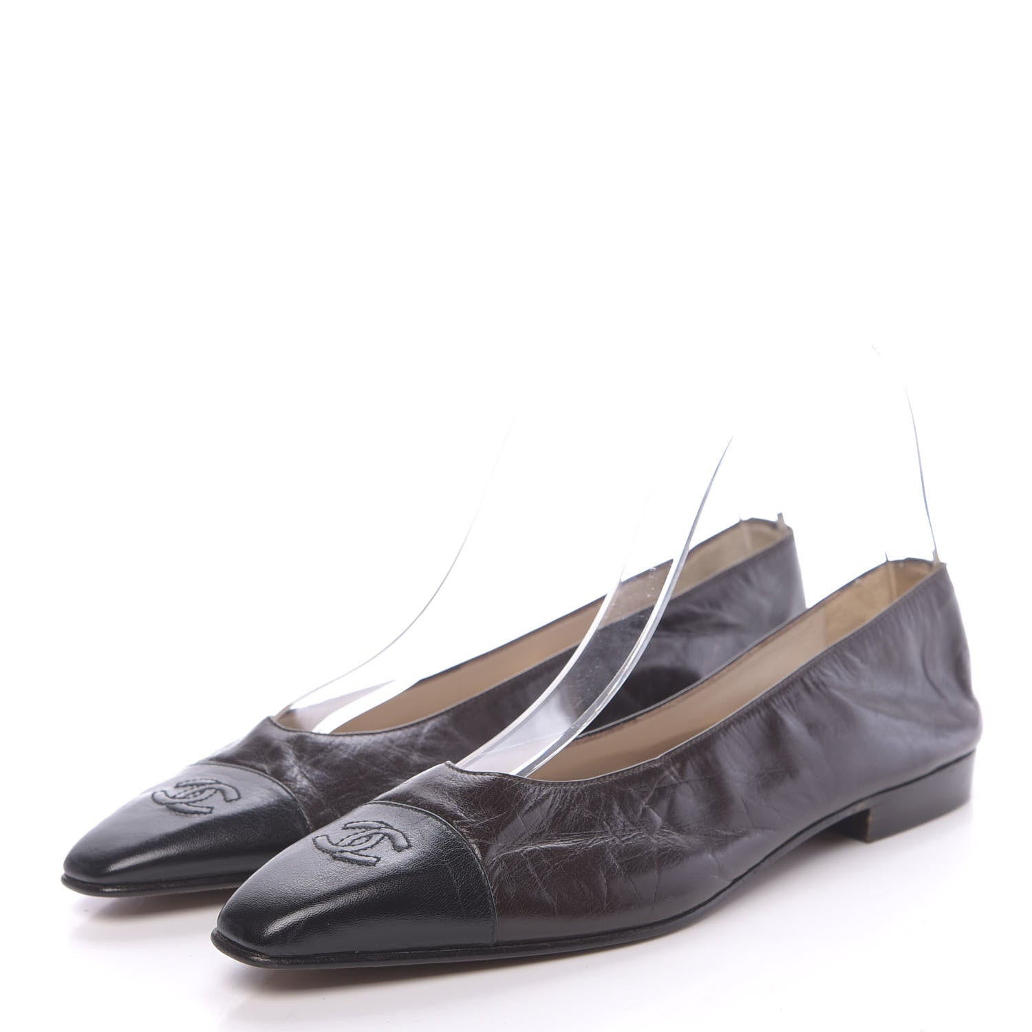 Chanel Lambskin CC Cap Toe Ballerina Flats 10 Brown Black 3 of 9