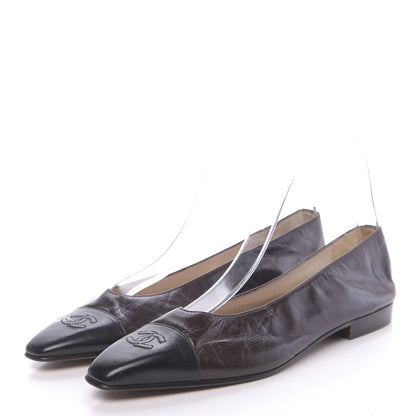 Chanel Lambskin CC Cap Toe Ballerina Flats 10 Brown Black 3 of 9