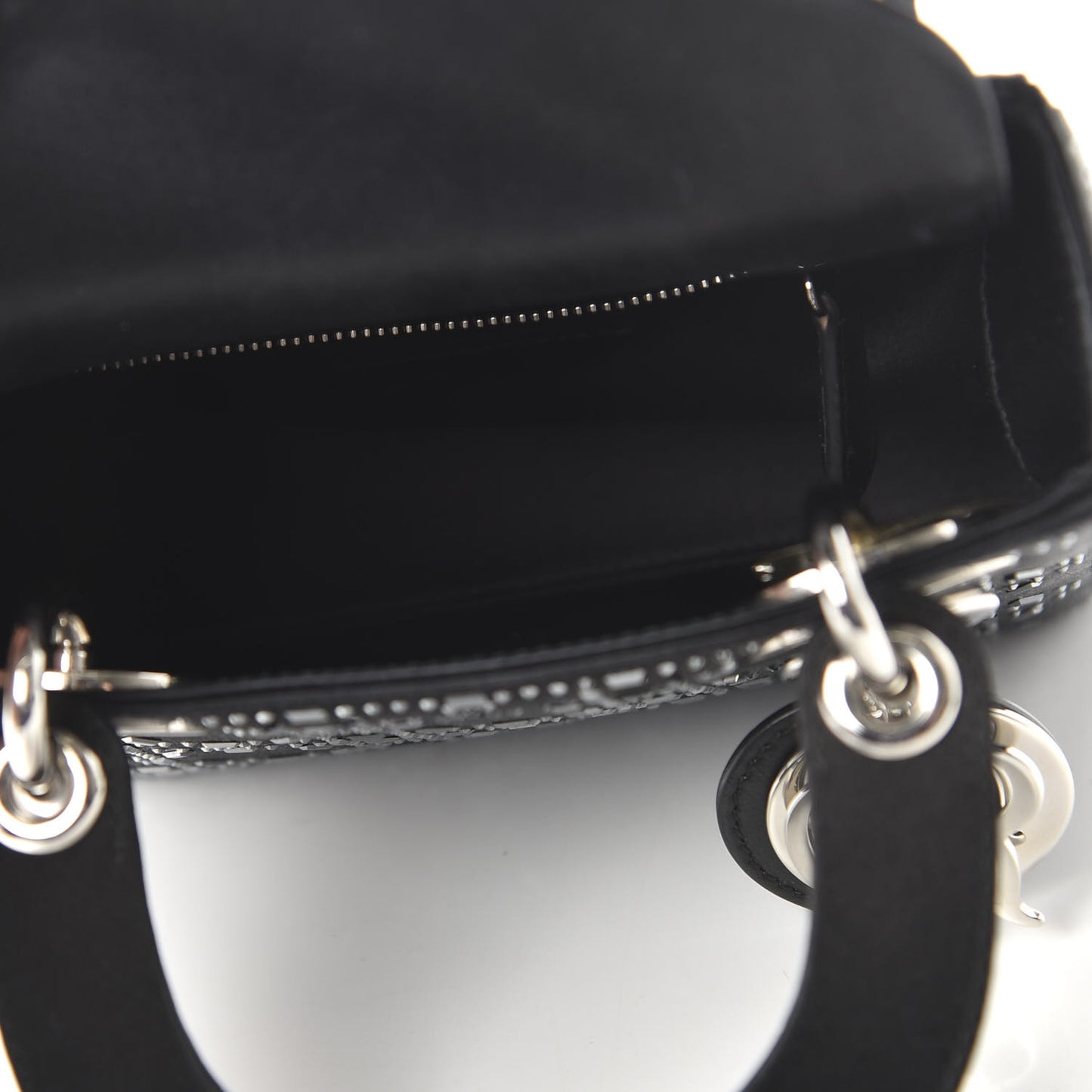 Satin Crystal Cannage Mini Lady Dior Black
