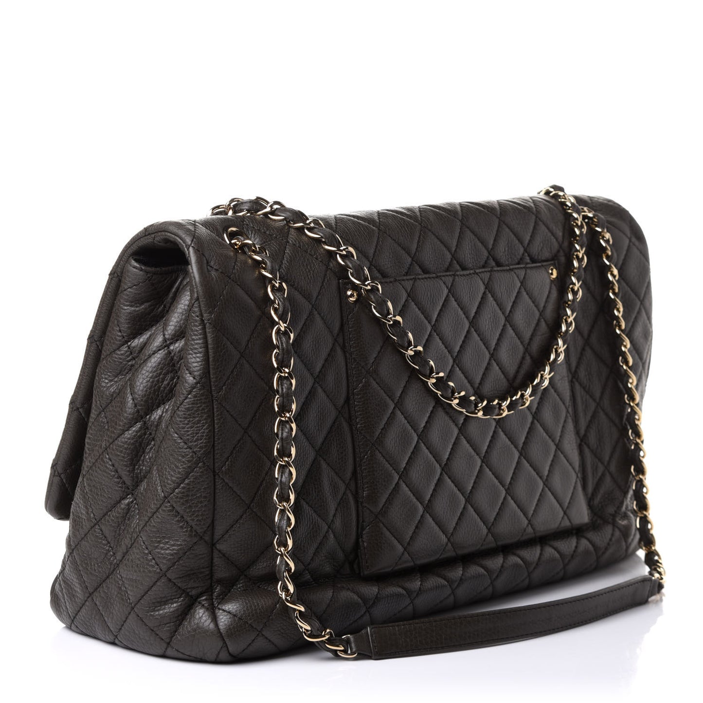 Calfskin Quilted XXL Travel Flap Bag Khaki