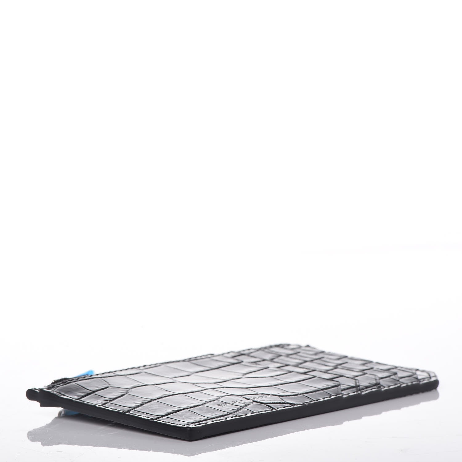 Saint Laurent Calfskin Crocodile Embossed 5 Fragments Zip Card Case Black 4 of 7