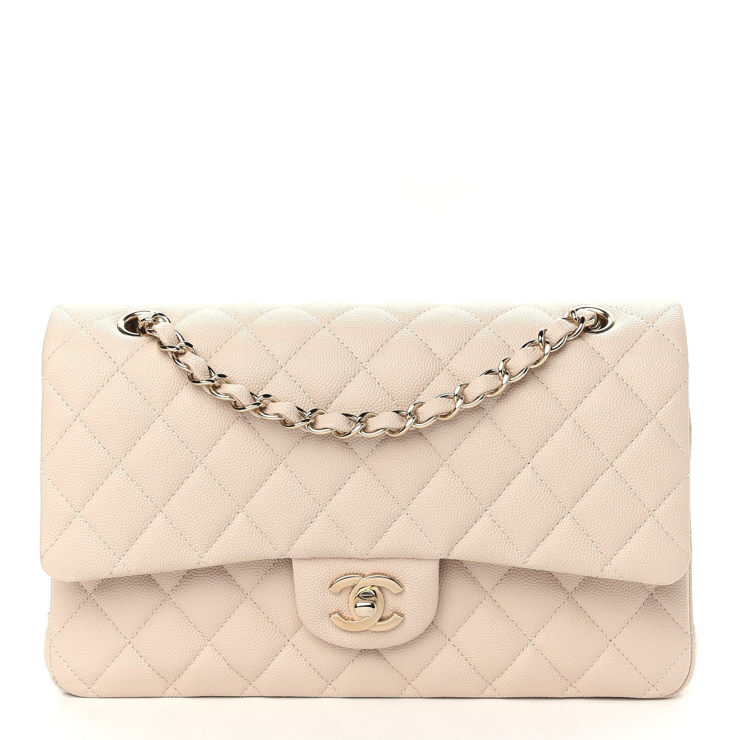 Caviar Quilted Medium Double Flap Light Beige