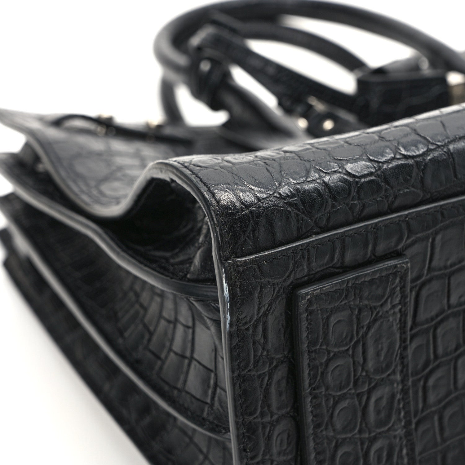 Saint Laurent Calfskin Crocodile Embossed Small Supple Sac de Jour Black 9 of 20