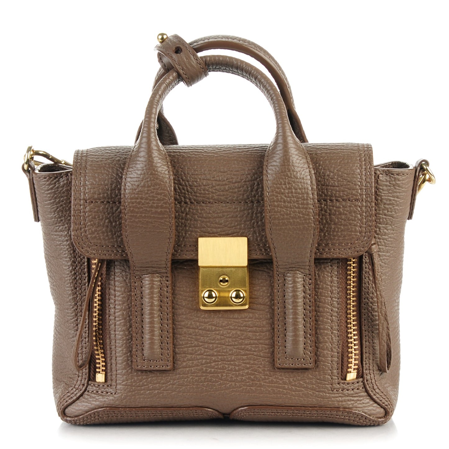 3.1 Textured Calfskin Mini Pashli Satchel Taupe