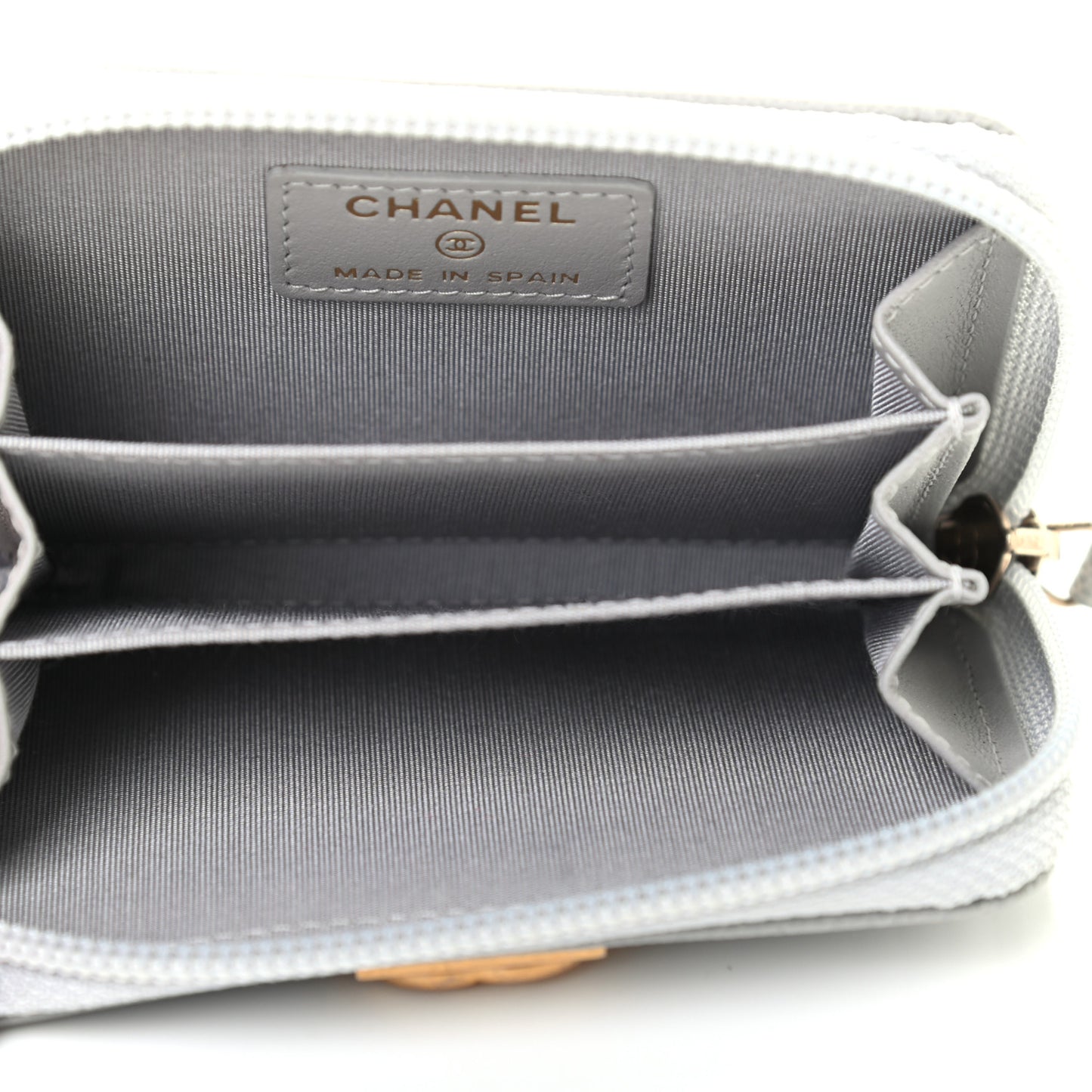Caviar Quilted Boy Zip Around Coin Purse Wallet Grey