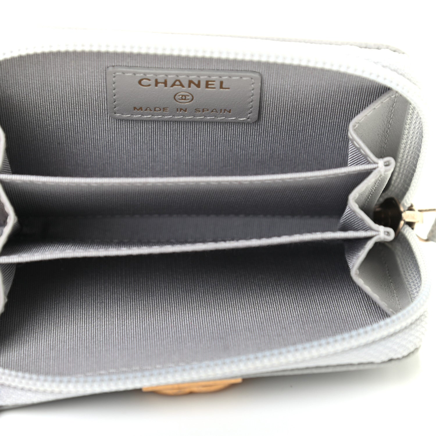 Chanel Caviar Quilted Boy Zip Around Coin Purse Wallet Grey 5 of 7