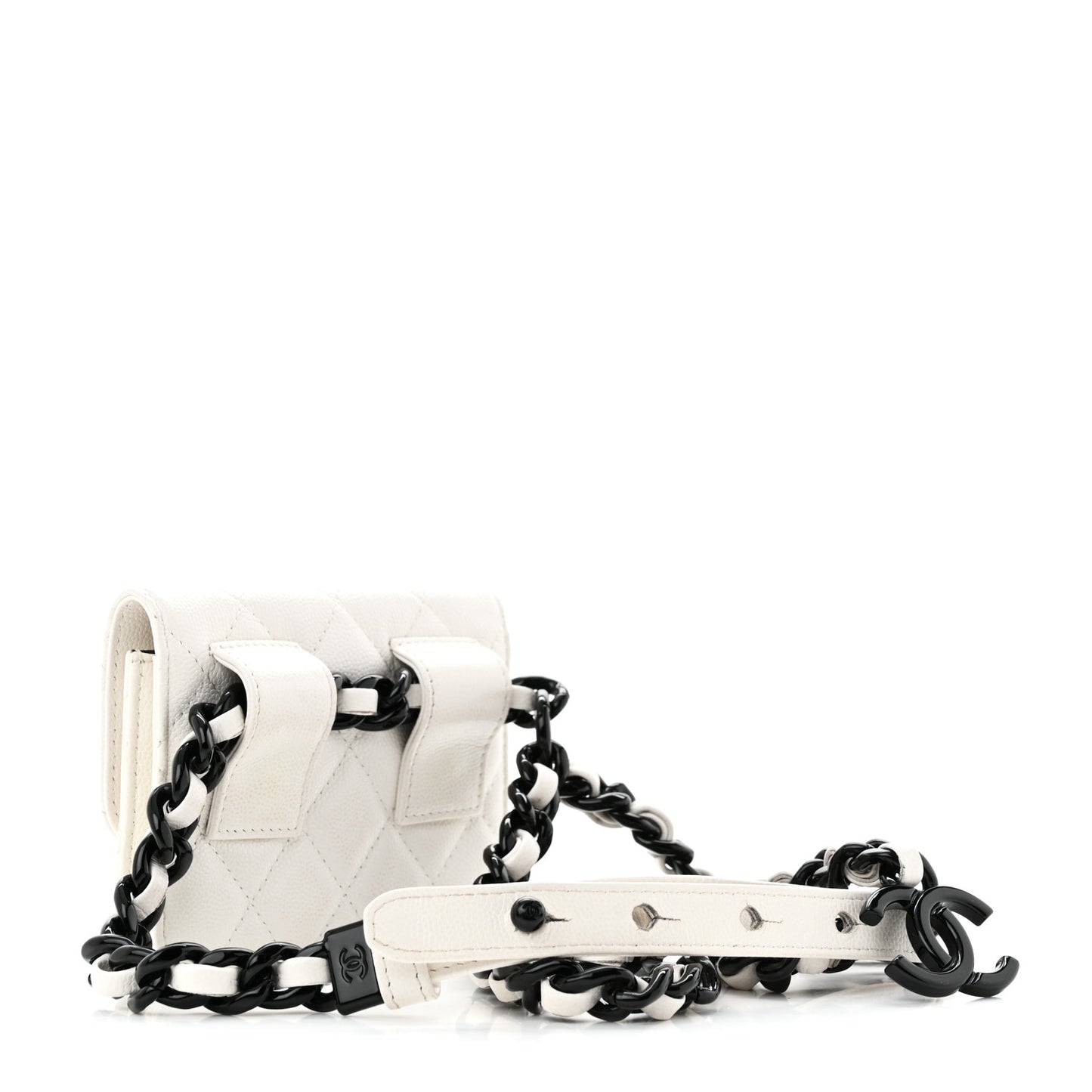Caviar Quilted My Everything Belt Flap Card Holder White