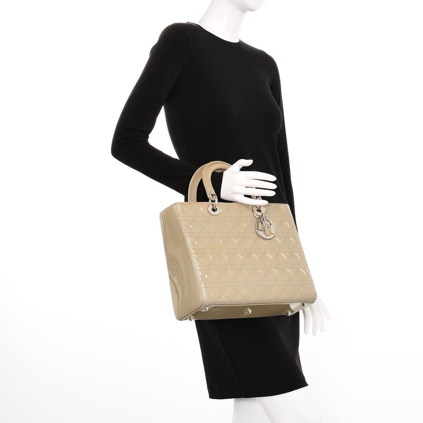 Patent Cannage Large Lady Dior Beige