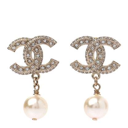 Chanel Crystal Pearl CC Drop Earrings Gold 1 of 4