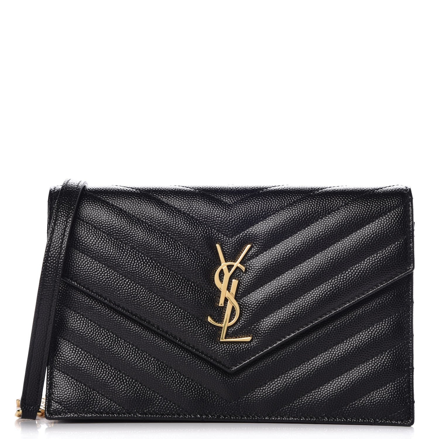Saint Laurent Grain De Poudre Matelasse Chevron Monogram Envelope Chain Wallet Black 1 of 6