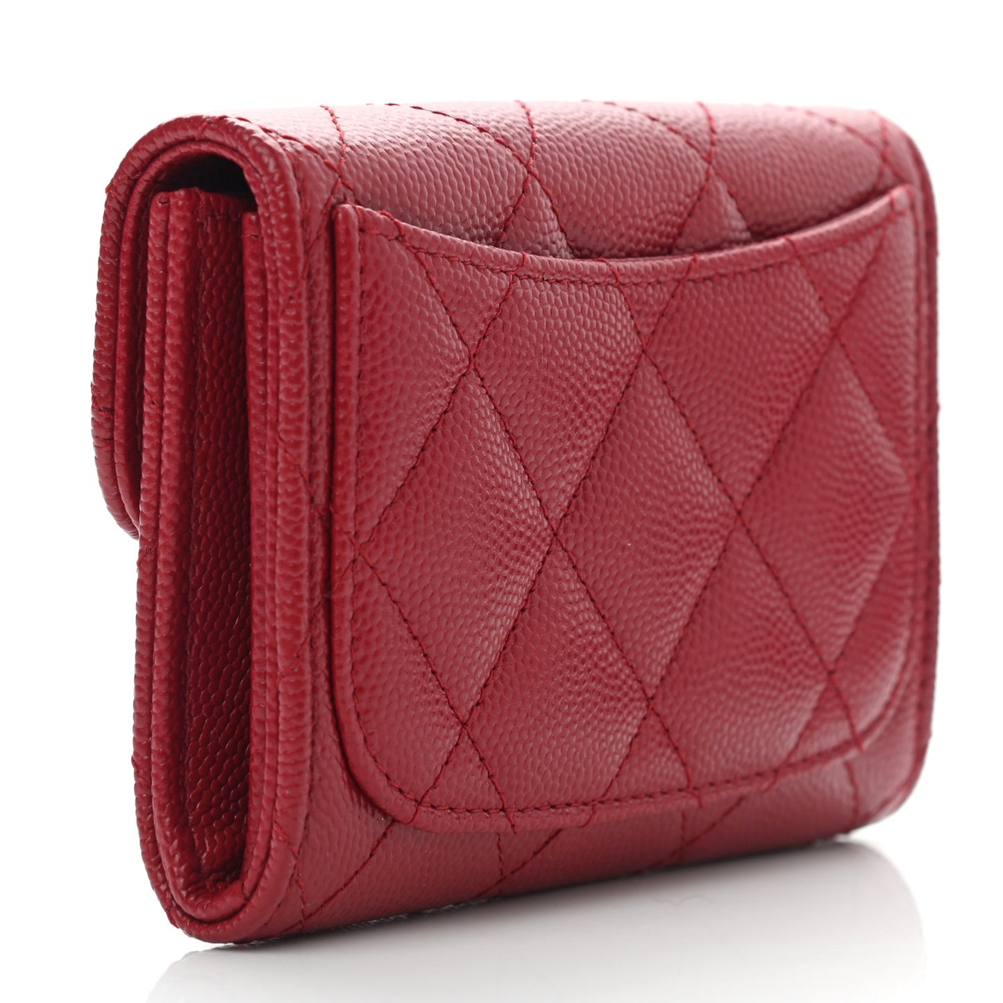 Caviar Quilted Flap Card Holder Wallet Dark Red