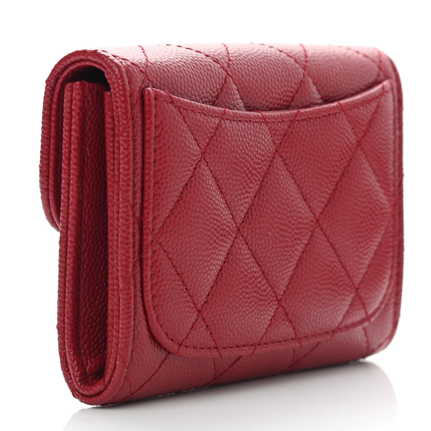 Chanel Caviar Quilted Flap Card Holder Wallet Dark Red 3 of 9