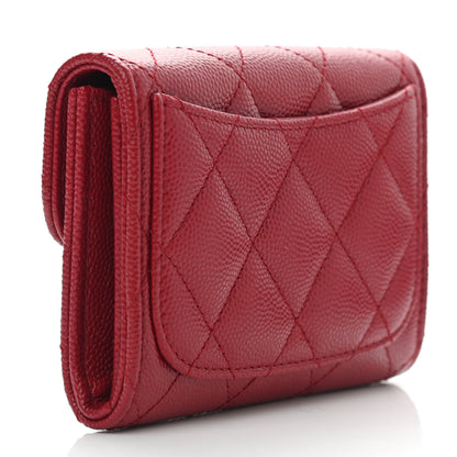 Chanel Caviar Quilted Flap Card Holder Wallet Dark Red 3 of 9