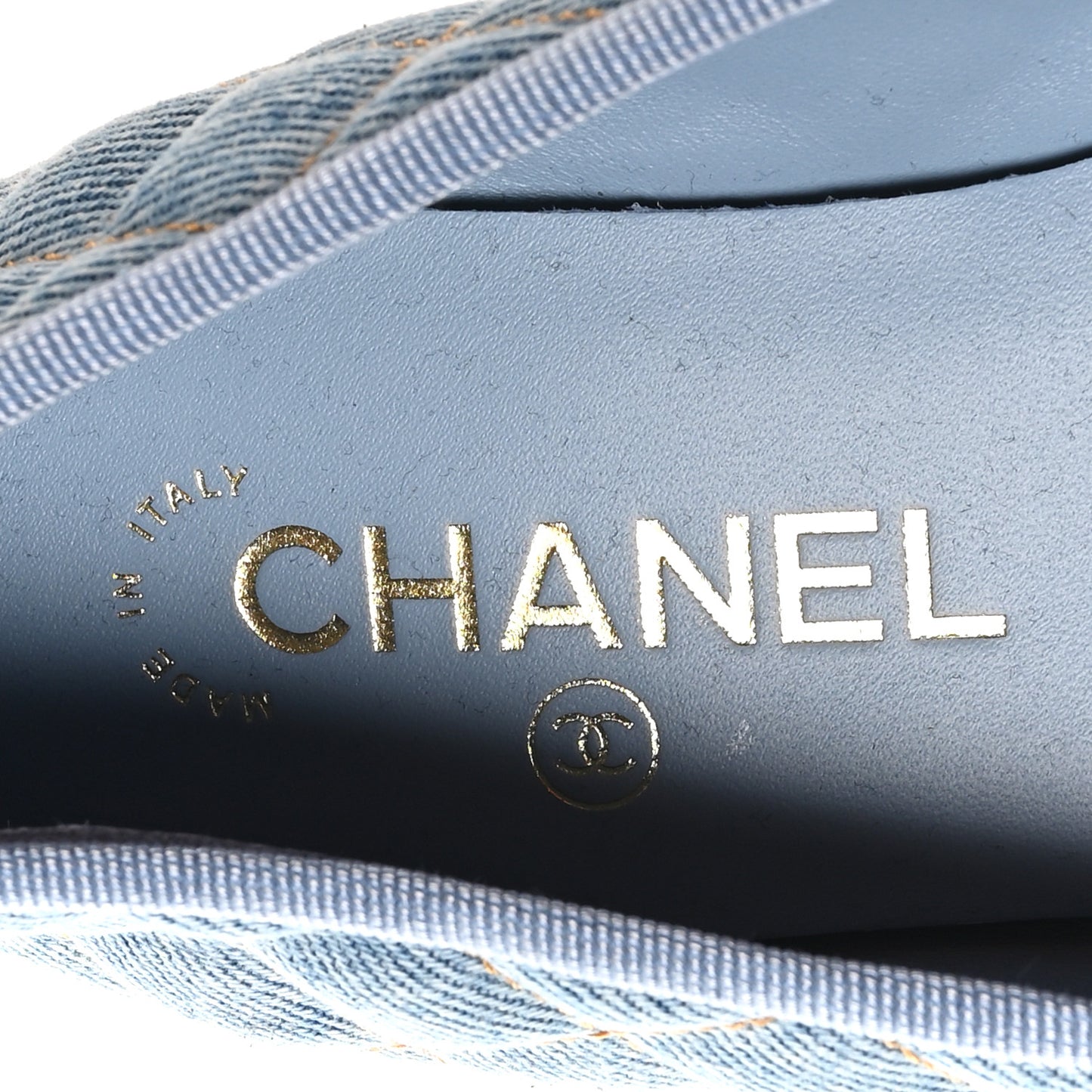 Denim Quilted CC Cap Toe Ballerina Flats 37.5 Light Blue
