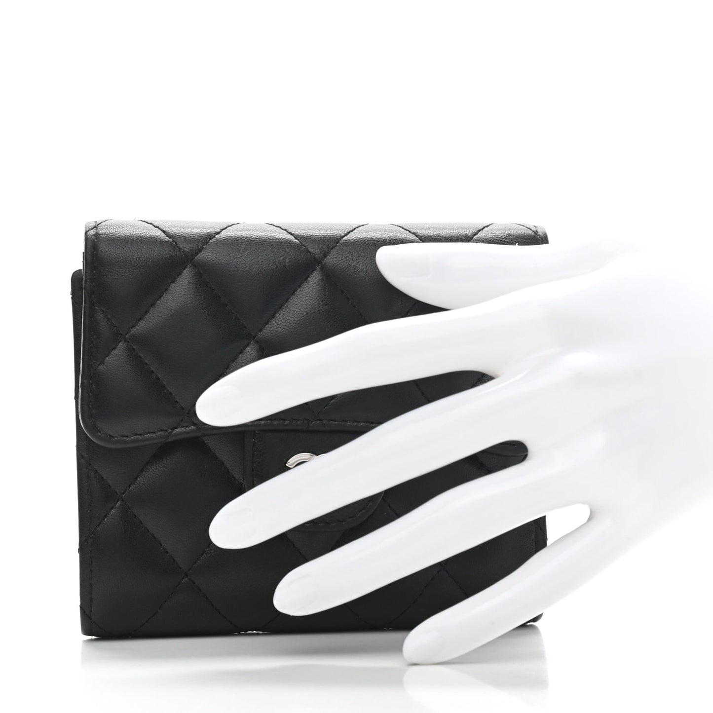 Lambskin Quilted Compact Flap Wallet Black