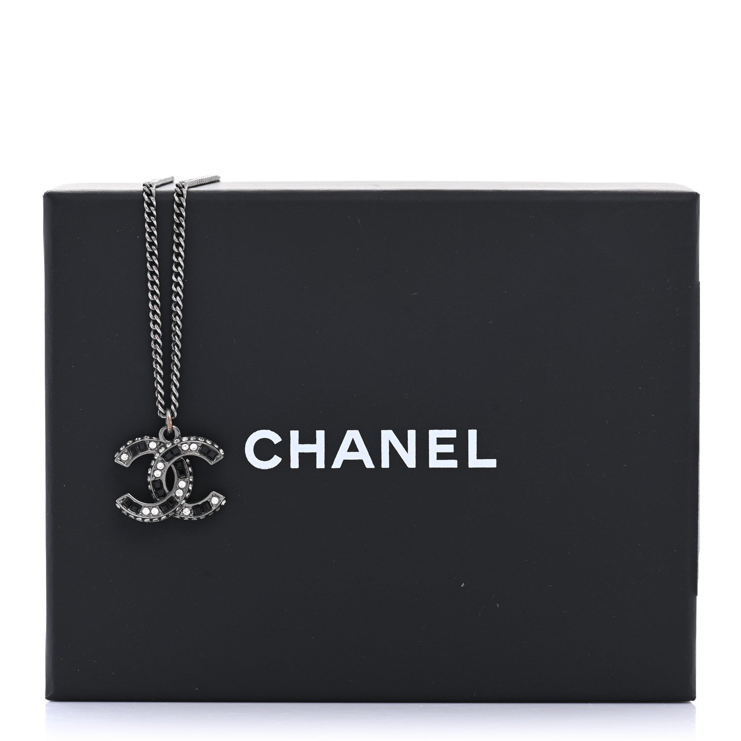 Chanel Ruthenium Baguette Crystal CC Necklace Silver Black 7 of 7