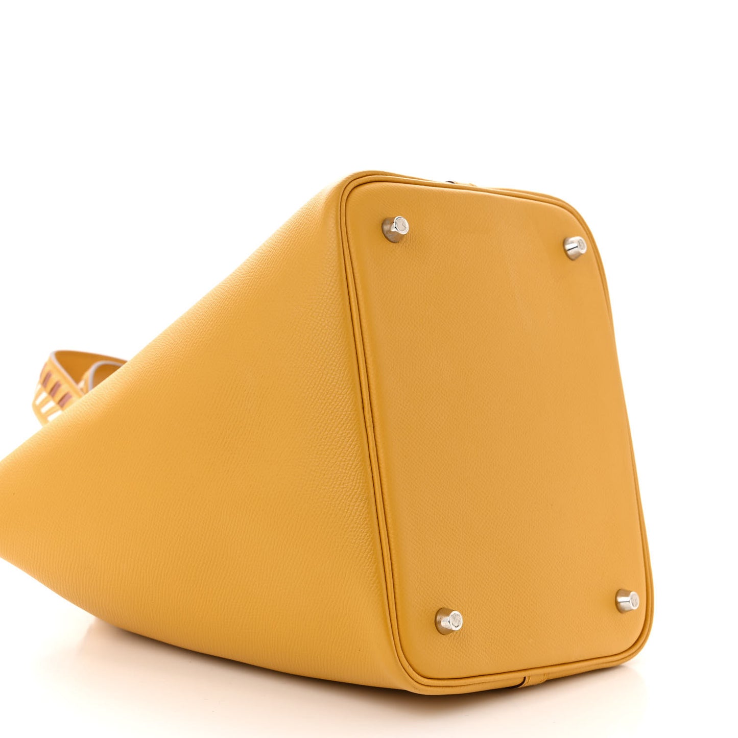 Epsom Tressage De Cuir Picotin Lock 22 MM Jaune Ambre Brique White