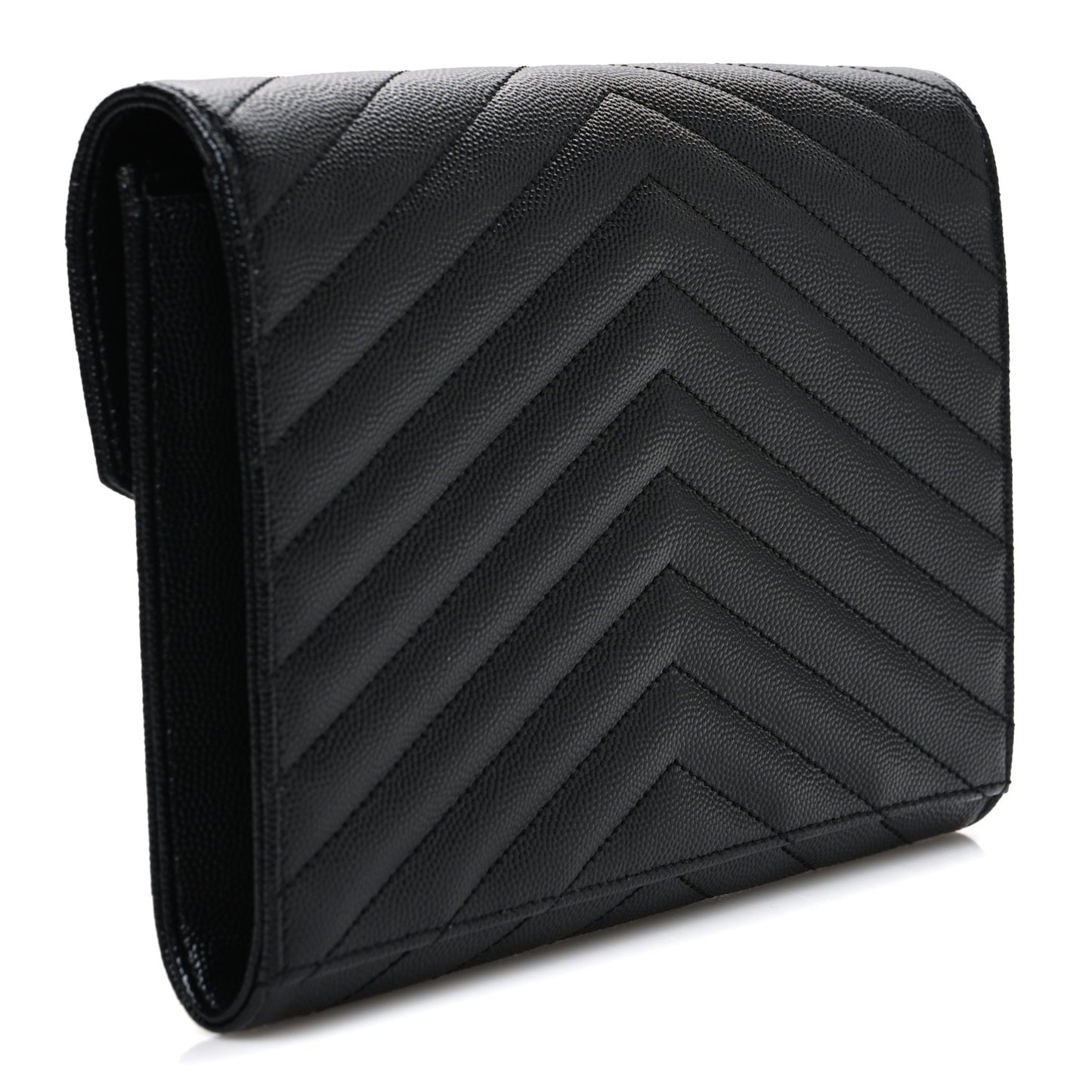 Grain De Poudre Matelasse Chevron Monogram Monochrome Envelope Clutch Black