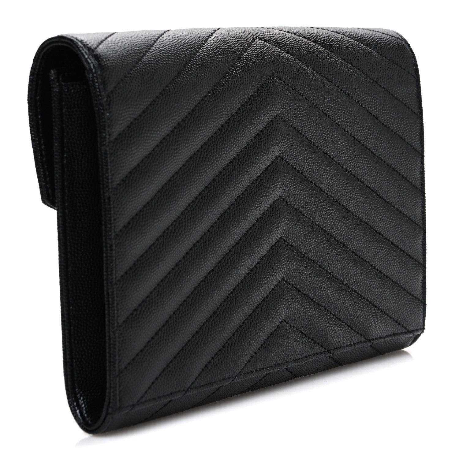 Saint Laurent Grain De Poudre Matelasse Chevron Monogram Monochrome Envelope Clutch Black 3 of 7