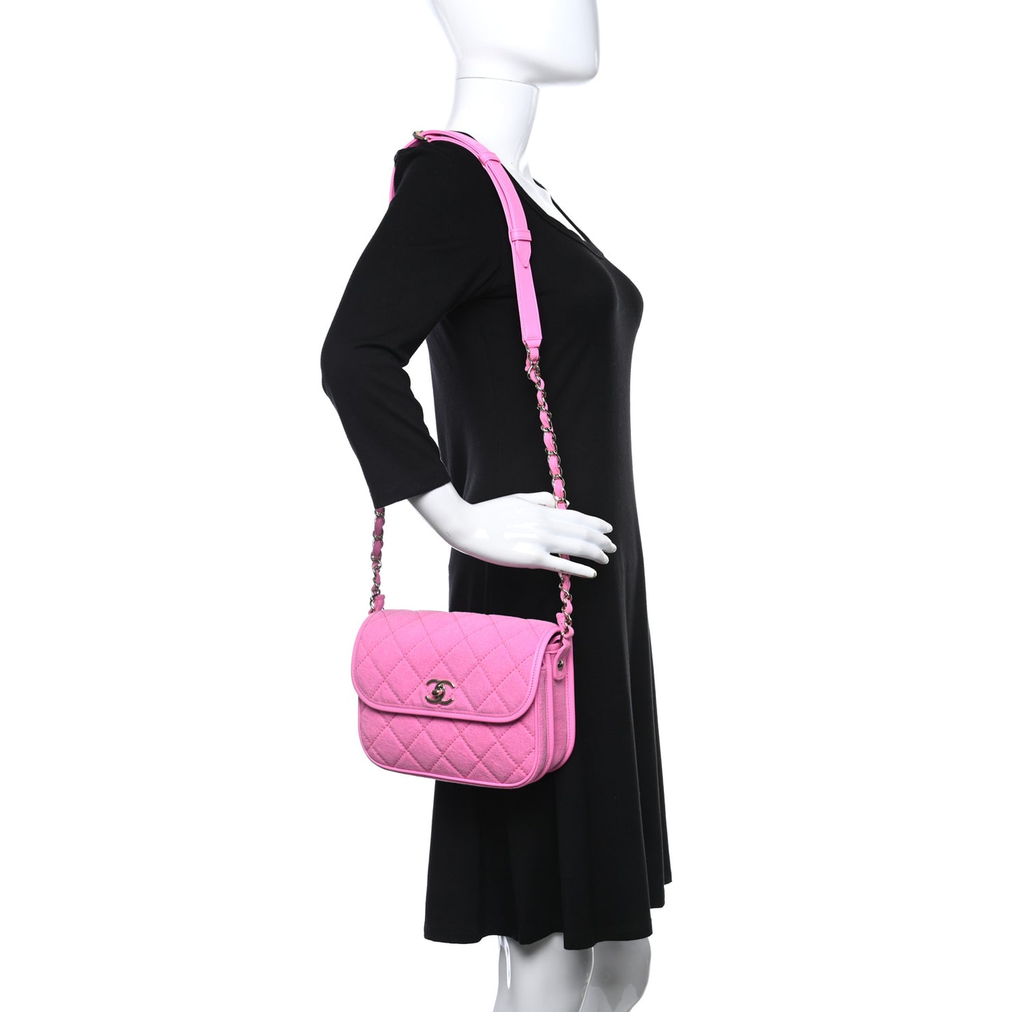 Denim Quilted Small Messenger Flap Neon Pink