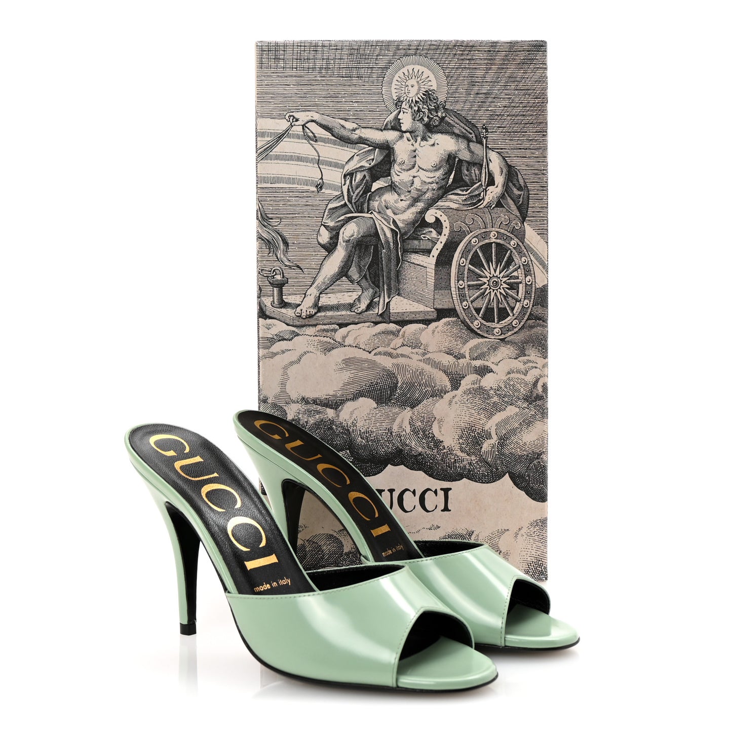 Polished Calfskin Scarlet Mid Heel Slide Sandals 37 Aqua Green
