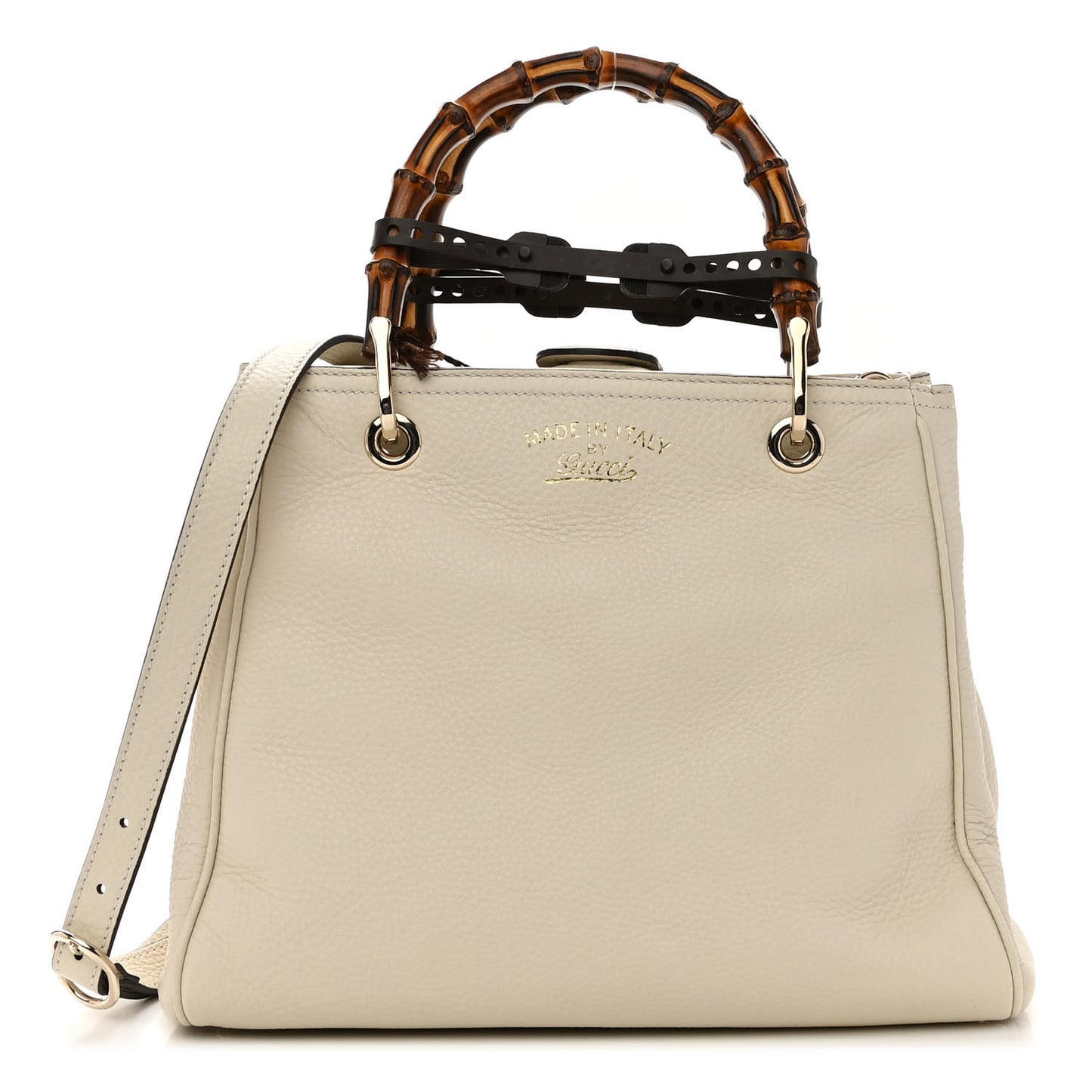 Calfskin Small Bamboo Shopper Tote White