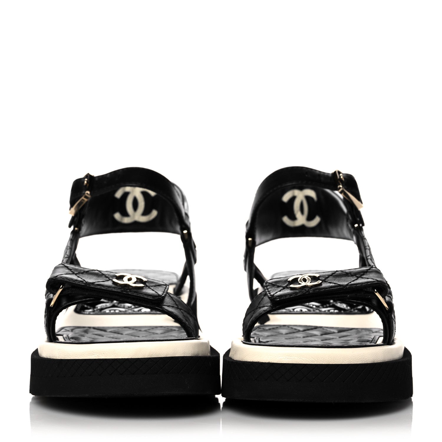 Chanel Lambskin Logo Platform Sandals 40 Black White 2 of 9
