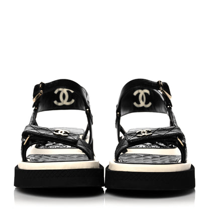 Chanel Lambskin Logo Platform Sandals 40 Black White 2 of 9