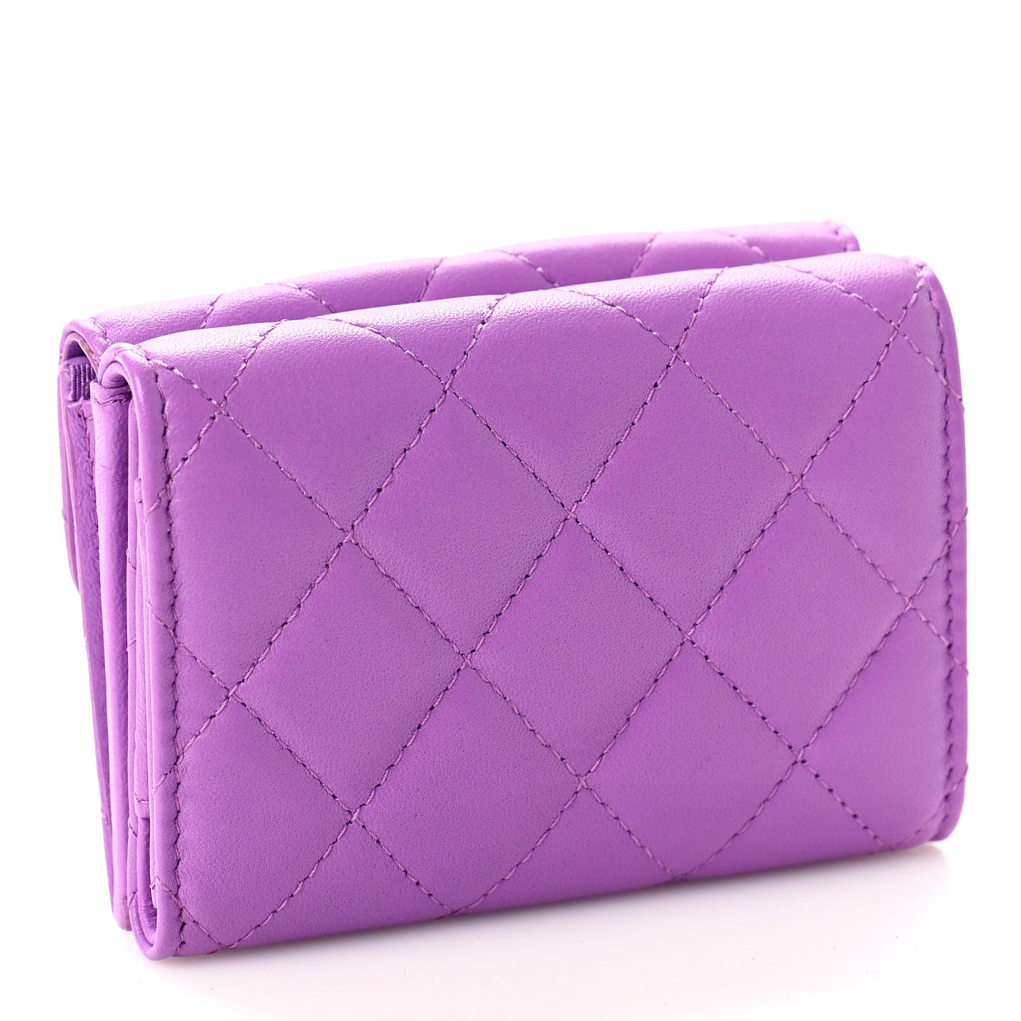 Lambskin Quilted Double Flap Wallet Purple