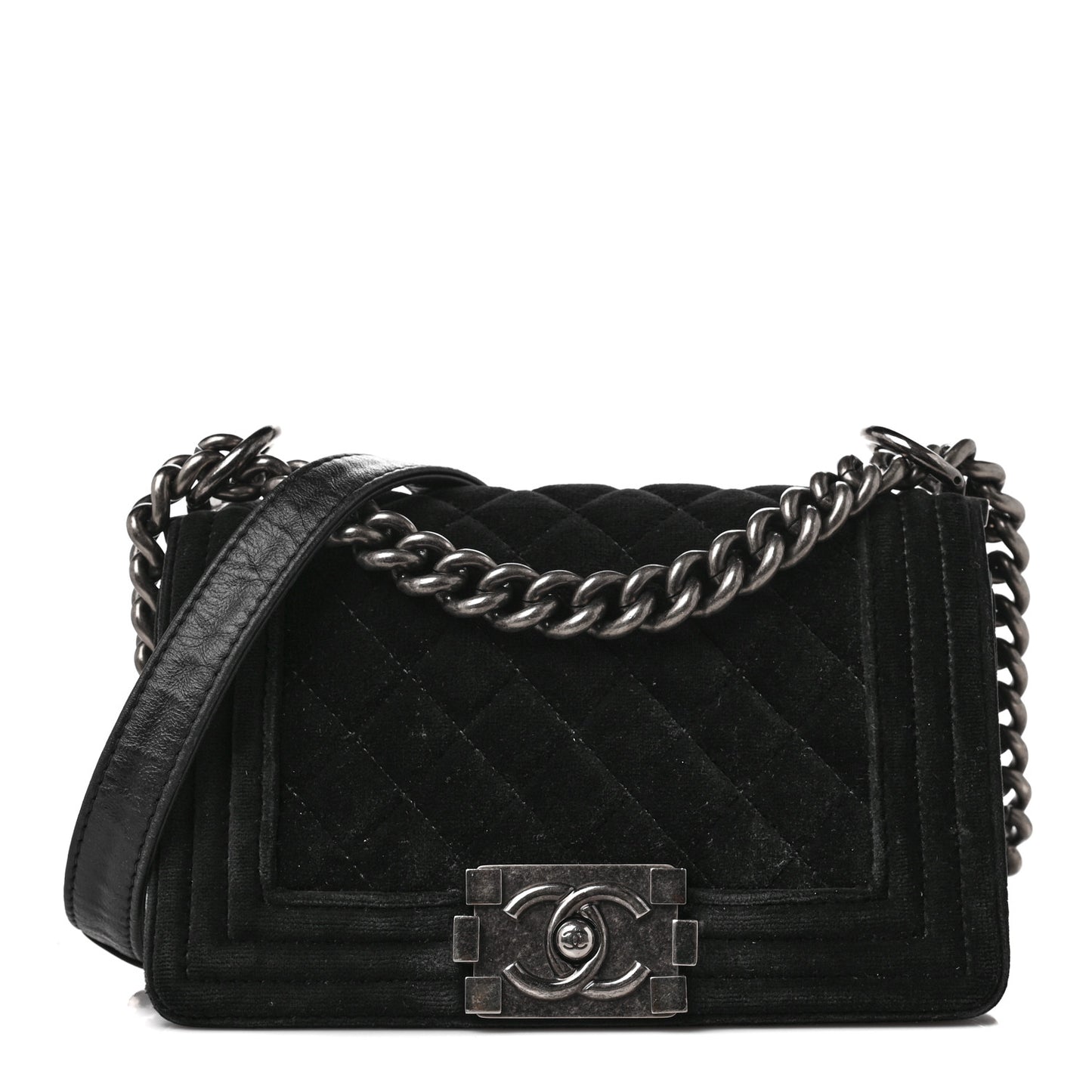 Velvet Quilted Small Boy Flap Black