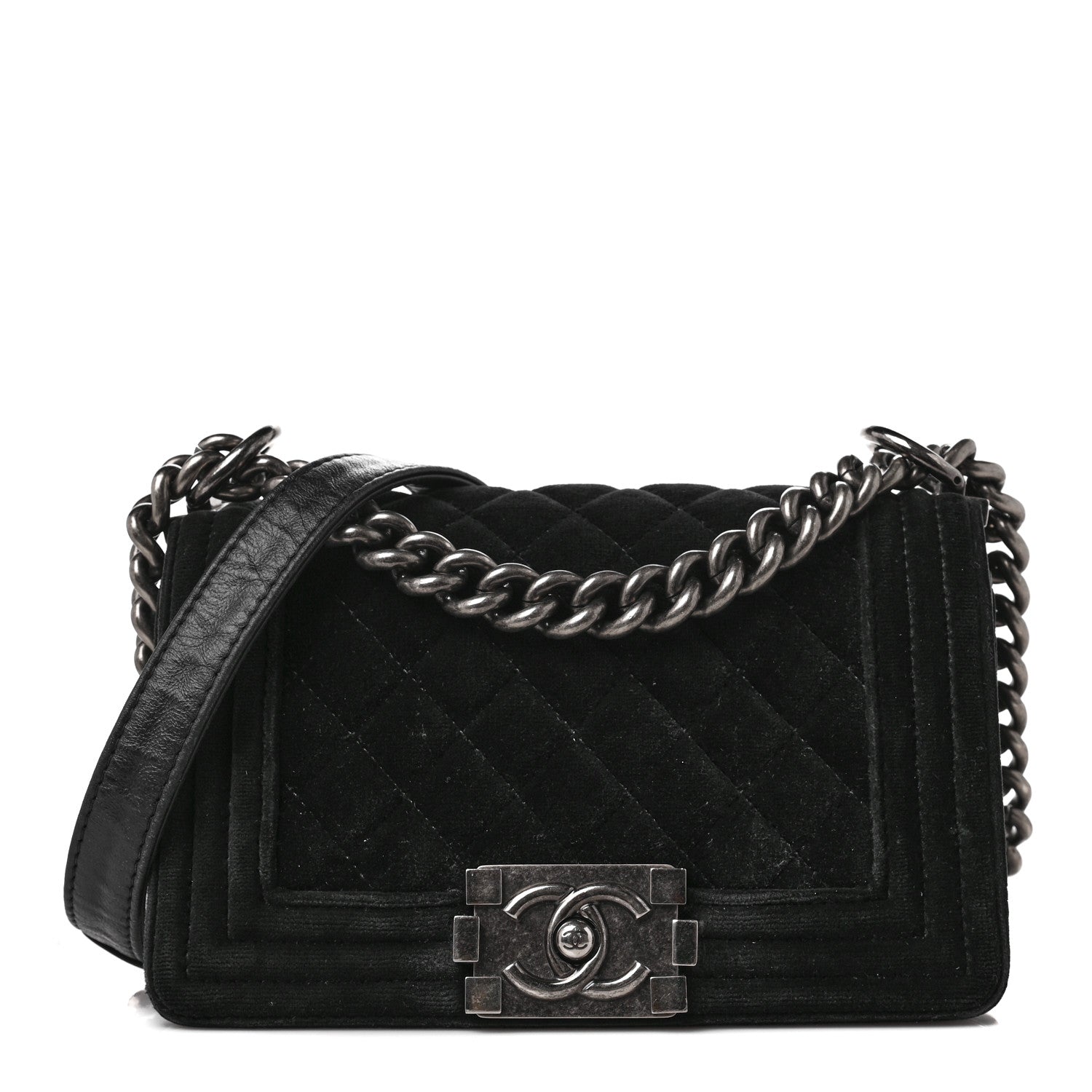 Chanel Velvet Quilted Small Boy Flap Black 1 of 10