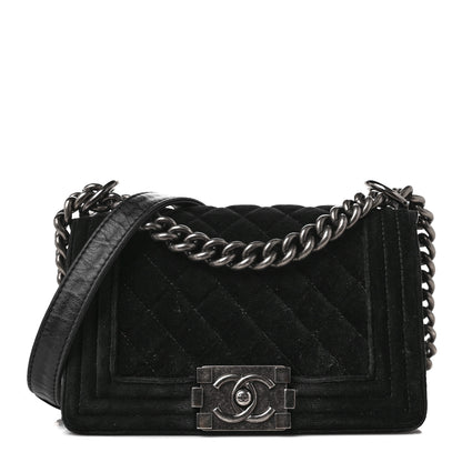 Chanel Velvet Quilted Small Boy Flap Black 1 of 10
